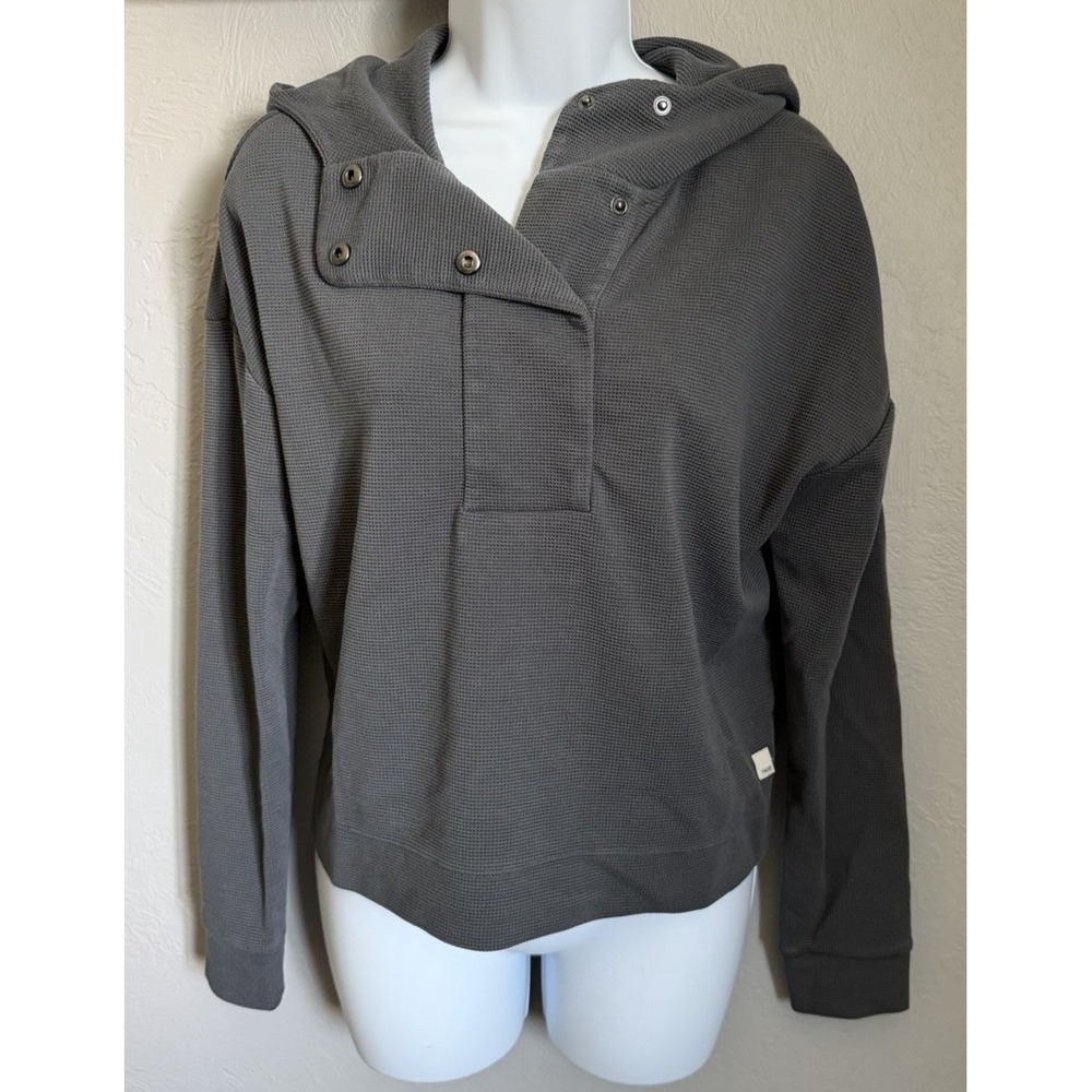 Vuori Bayview Thermal Hoodie Women's Size Small Gray Waffle Knit Pullover VW263